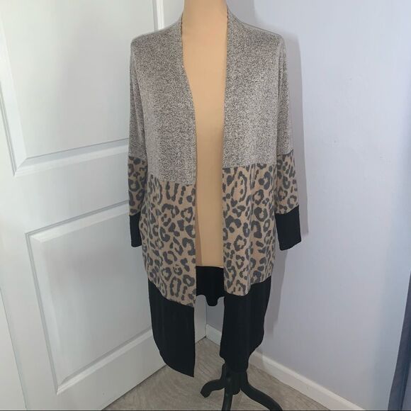 Rae Mode Patterned Cheetah Long Cardigan - Picture 1 of 6